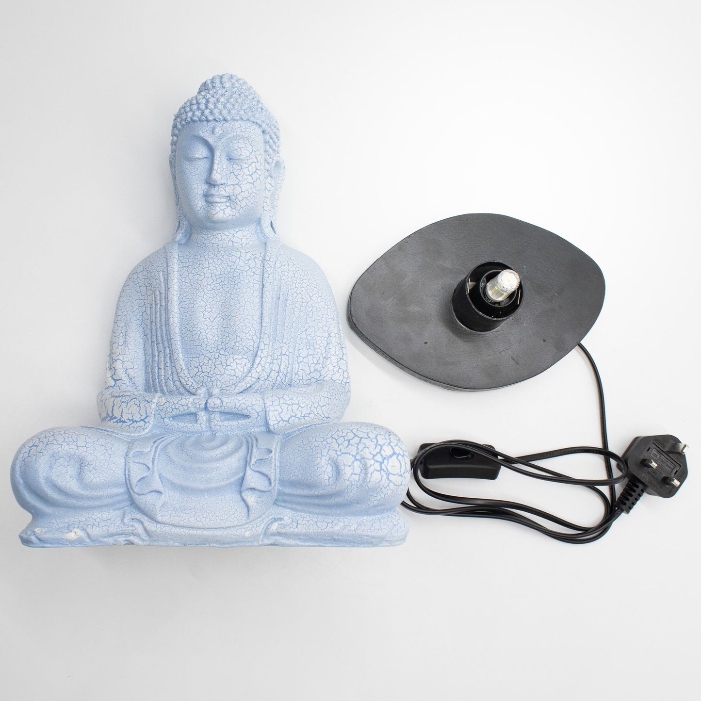 Meditációs Buddha lámpa, égkék - ovális talp