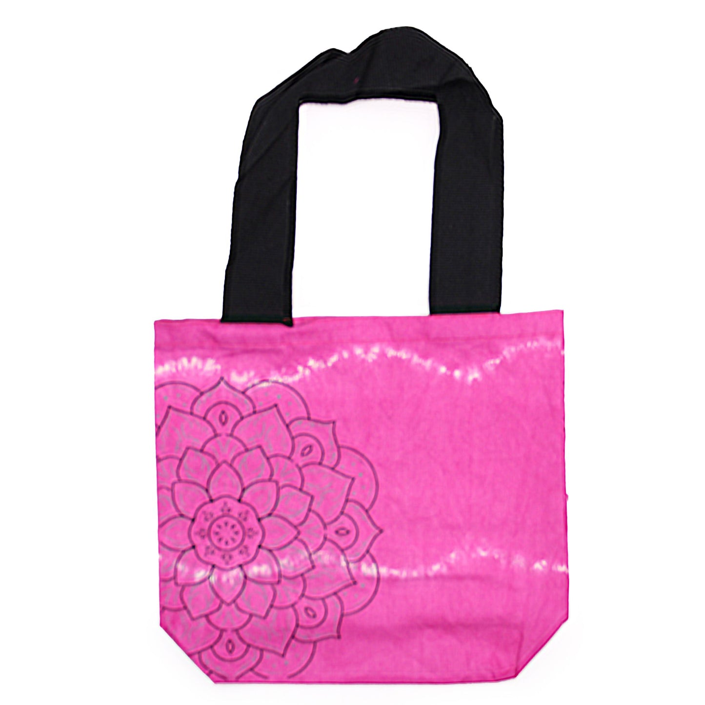 Batikolt pamuttáska (6 oz) – 38 × 42 × 12 cm – Mandala – magenta – Fekete fül