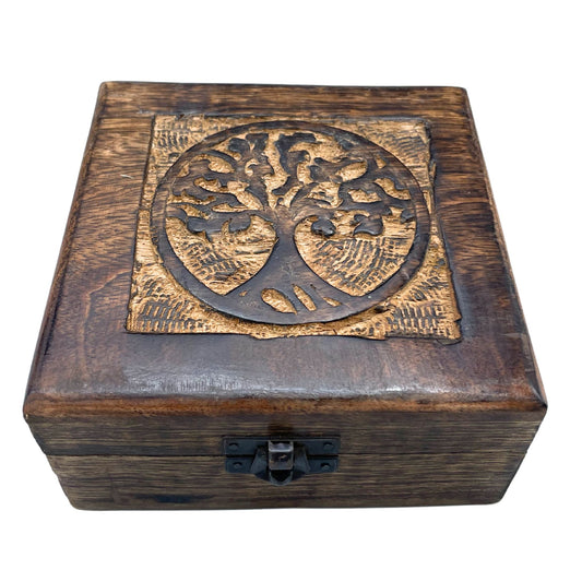 Négyzet alakú fából készült emlékdoboz 13 × 13 × 6 cm – Életfa