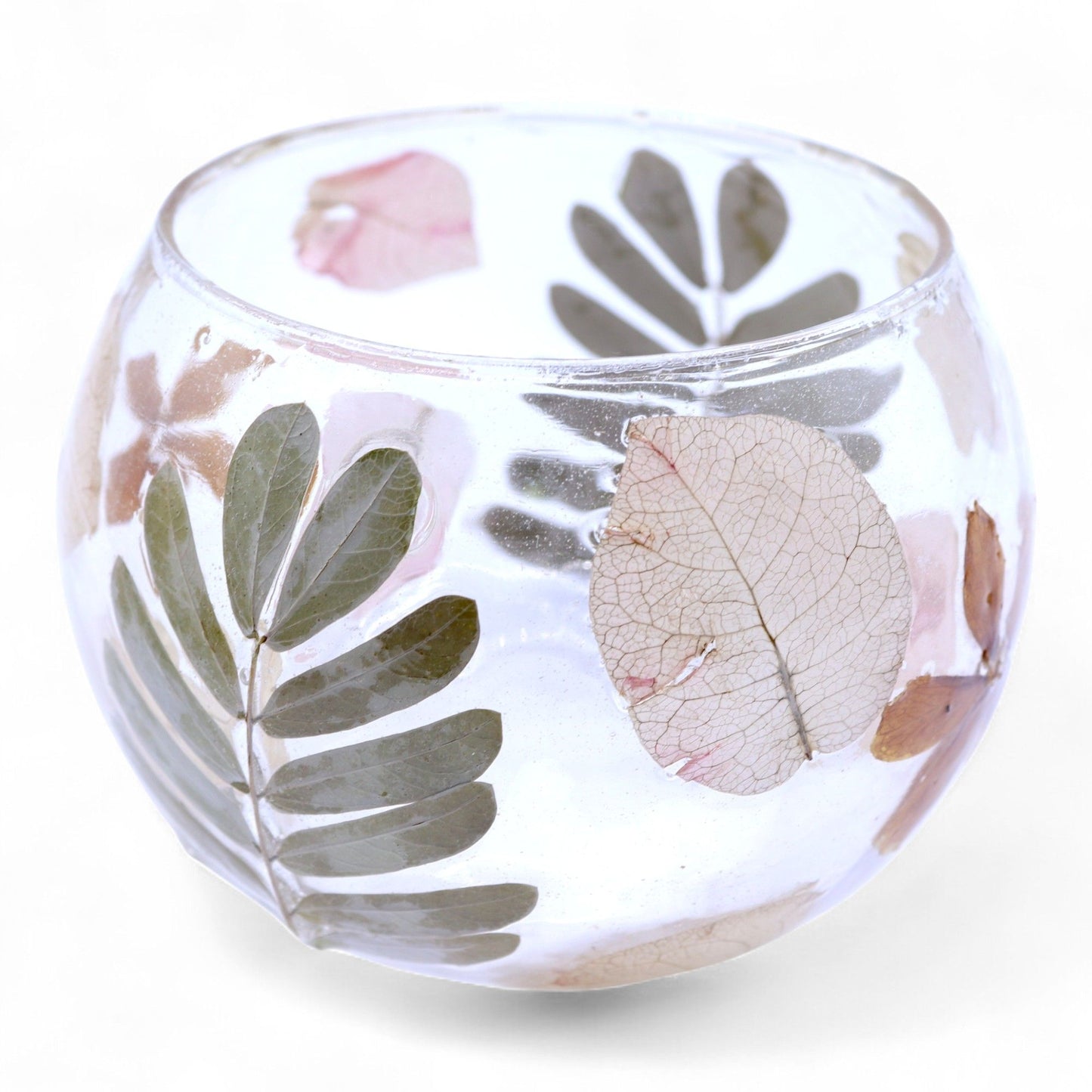 Natúr virágos üveg gyertyatartó – tál – Primavera (8 × 10 cm)
