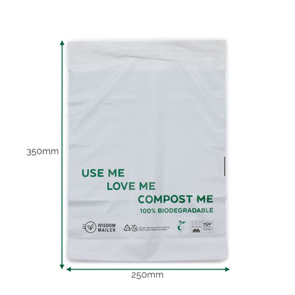 100%-ban biológiailag lebomló csomagküldő tasak (250 × 350 mm)