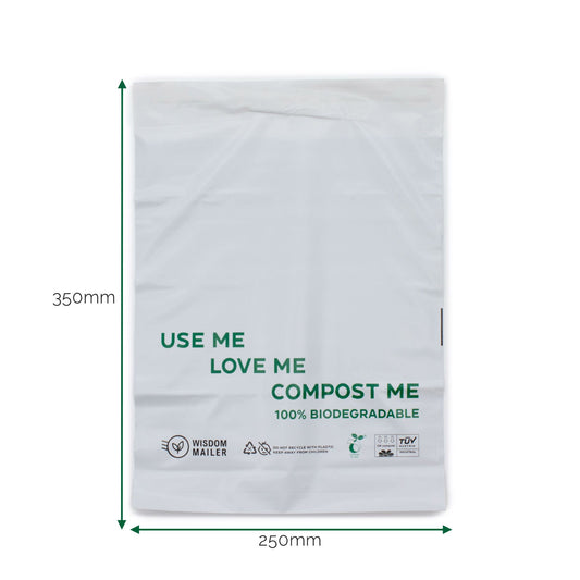 100%-ban biológiailag lebomló csomagküldő tasak (250 × 350 mm)
