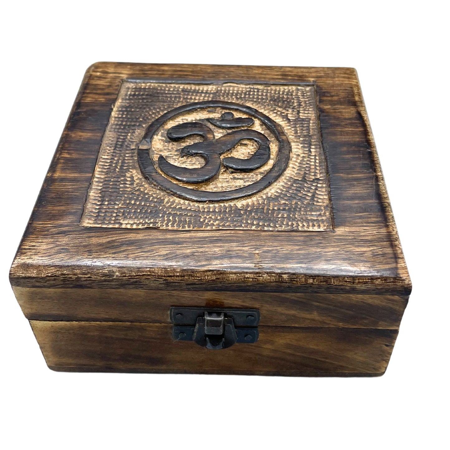 Négyzet alakú fából készült emléktárgy doboz 13 × 13 × 6 cm – Om