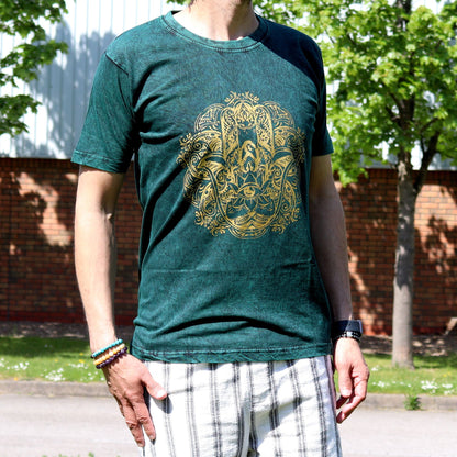 Kővel Mosott Póló, M méret – Hamsa – Zöld