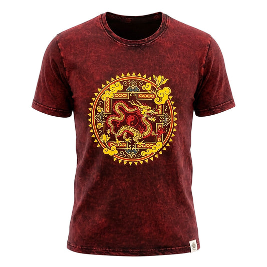 Kővel Mosott Póló, L méret – Sárkány mandala – Bordó