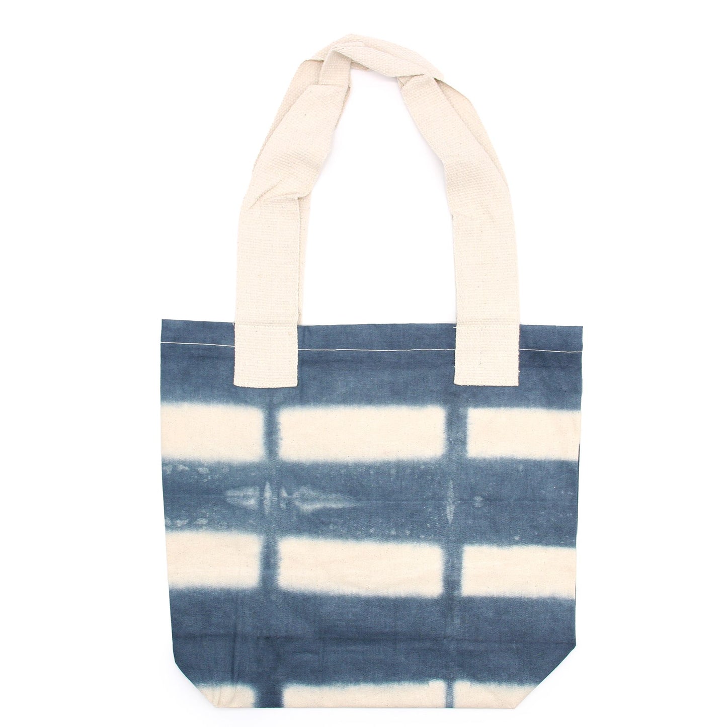 Természetes Batikolt Pamuttáska (8 oz) – 38 × 42 × 12 cm – Szürke Kockák – Natúr Fogantyú