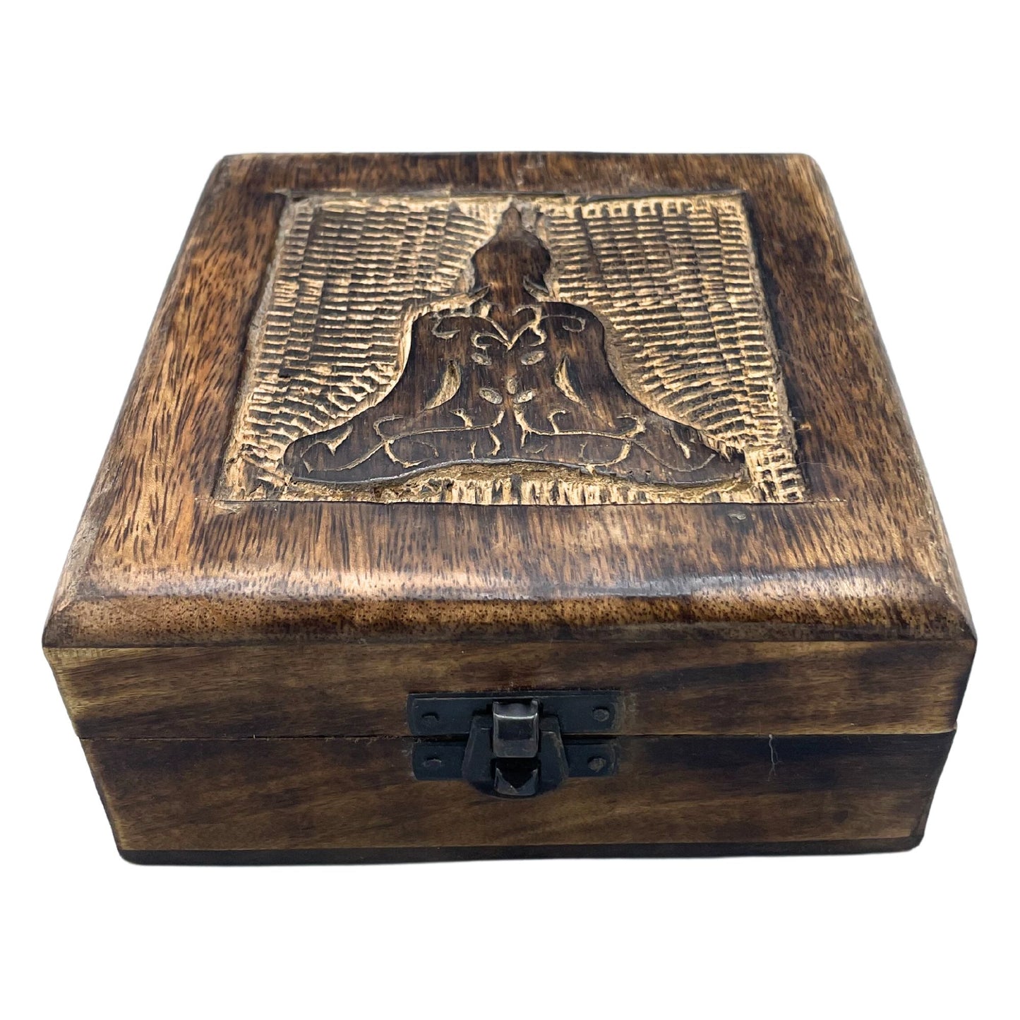 Négyzet alakú fából készült emléktároló doboz 13 × 13 × 6 cm – Buddha