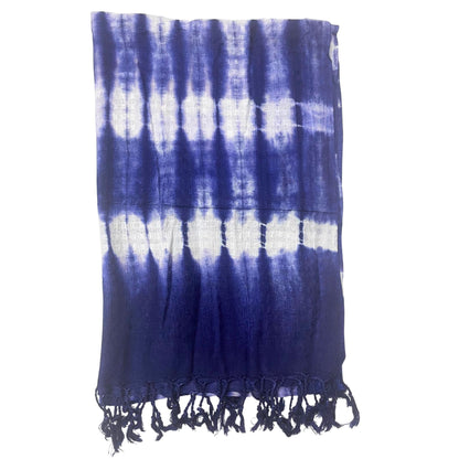 Boho jáva művészeti stóla/sál – Indigó csíkok – 62 × 200 cm