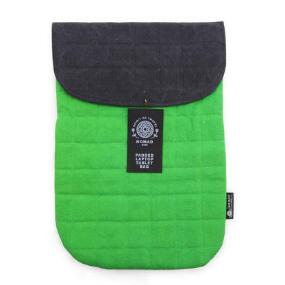 Párnázott laptoptok – zöld – 14 oz kőmosott