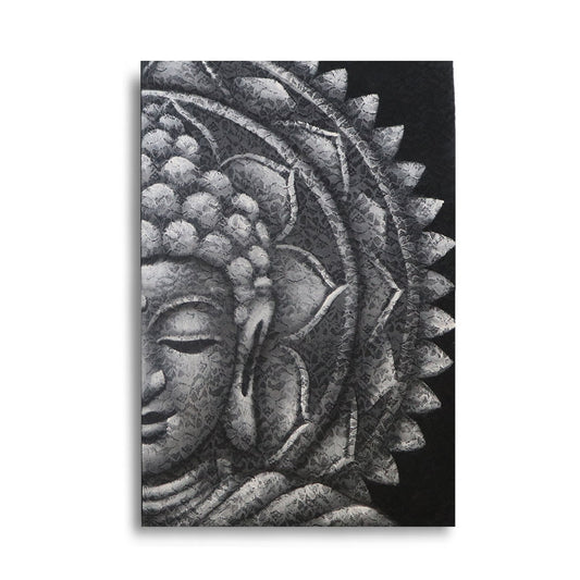 Szürke fél Buddha mandala 60 × 80 cm