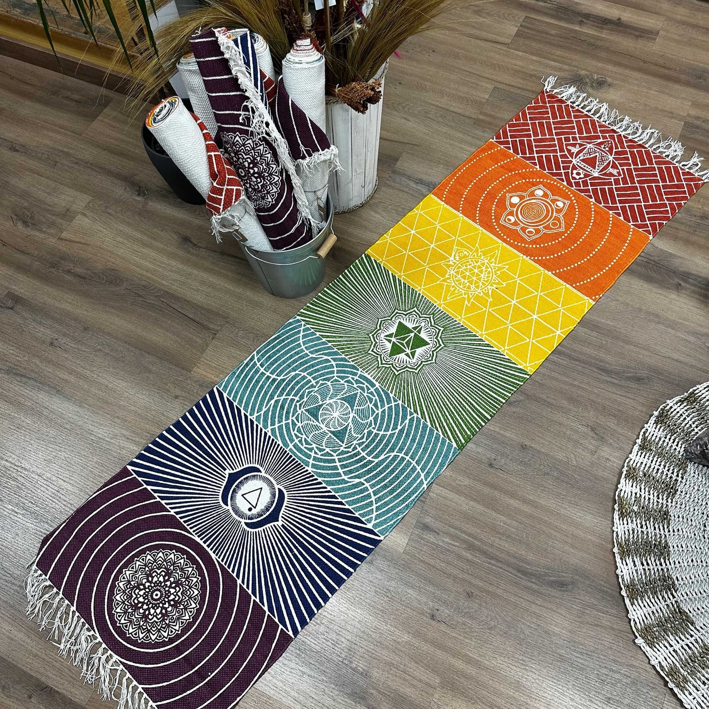 100% pamut jógaszőnyeg – 60 × 200 cm – 7 csakra