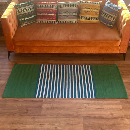 Indiai pamutszőnyeg – 70 × 170 cm – Kék/zöld