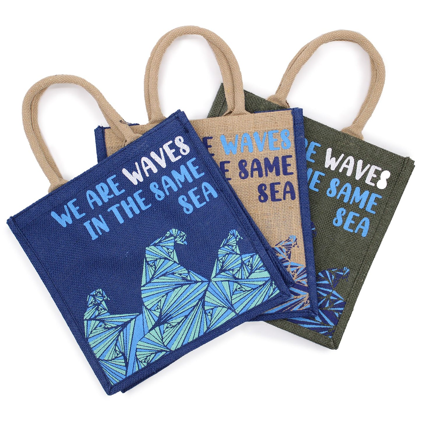 Juta táska felirattal – We are Waves – natúr