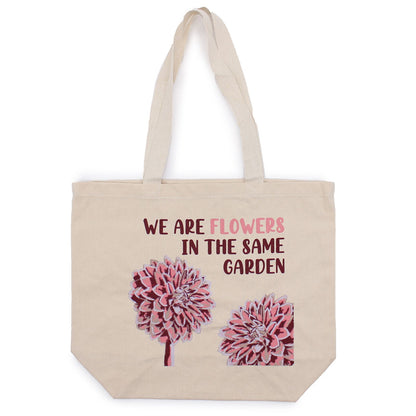 Pamutvászon táska felirattal – We are Flowers – olívazöld