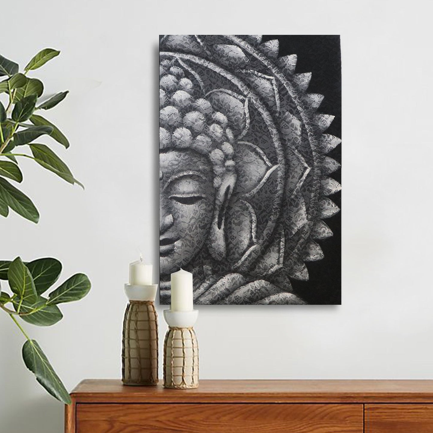 Szürke fél Buddha mandala 60 × 80 cm