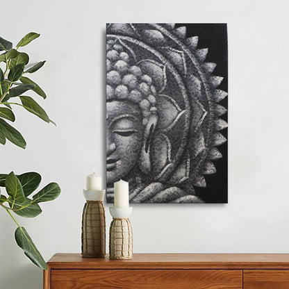 Szürke fél Buddha mandala 60 × 80 cm