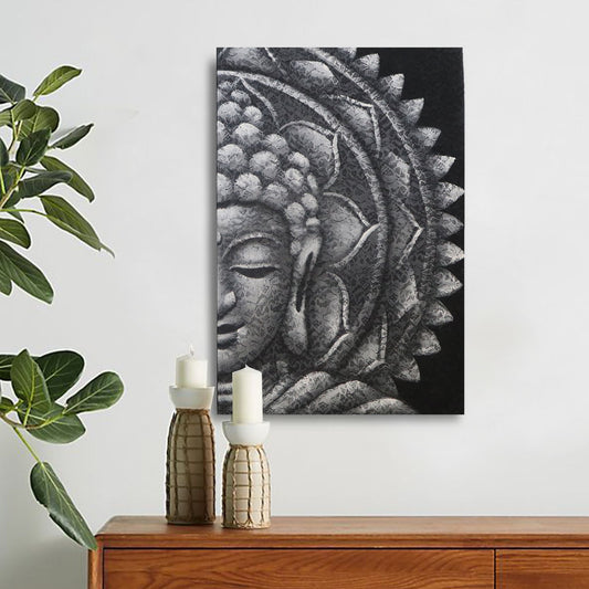 Szürke fél Buddha mandala 60 × 80 cm