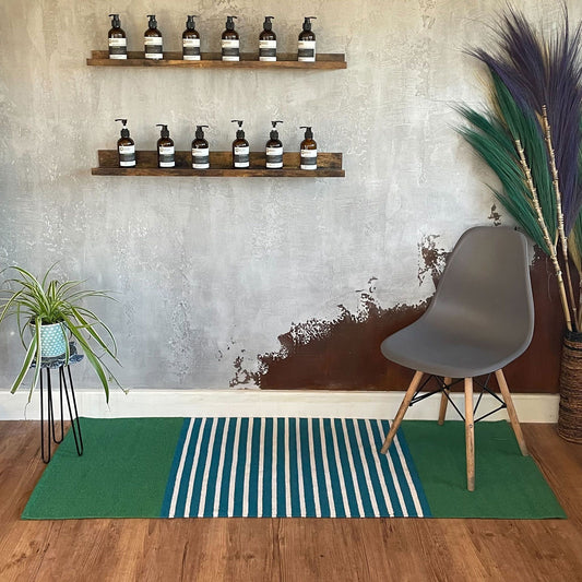 Indiai pamutszőnyeg – 70 × 170 cm – Kék/zöld