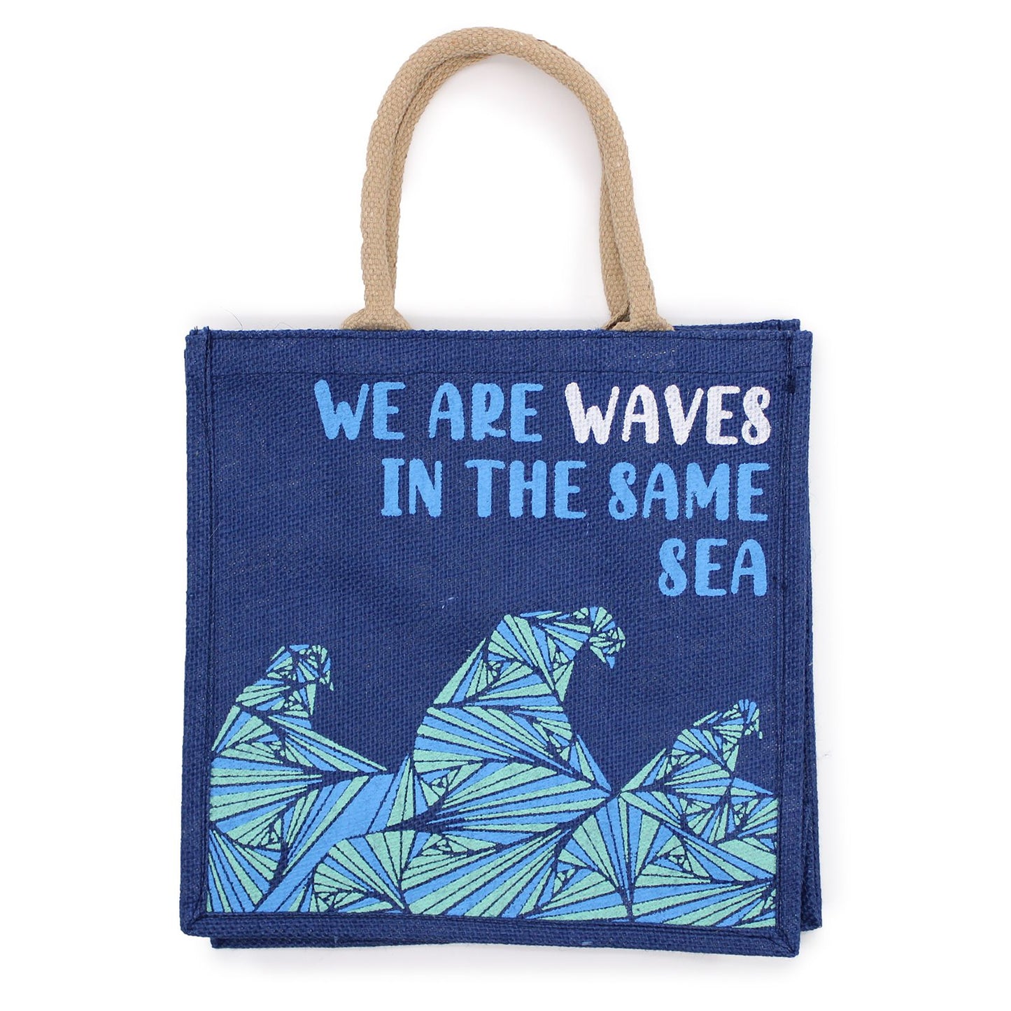 Juta táska felirattal – We are Waves – natúr