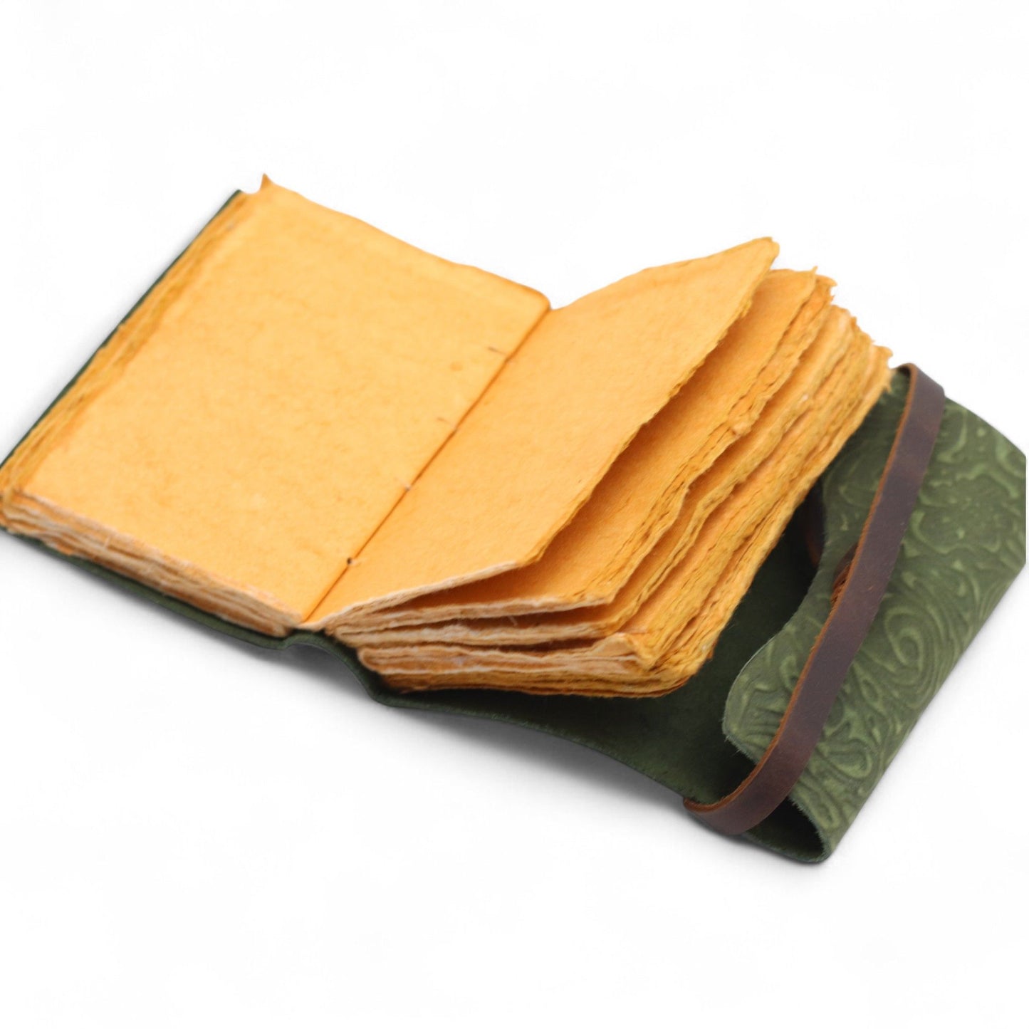 Vastag, roncsolt szélű bőr notesz – Zöld labirintus minta – 12,7 × 8,9 cm