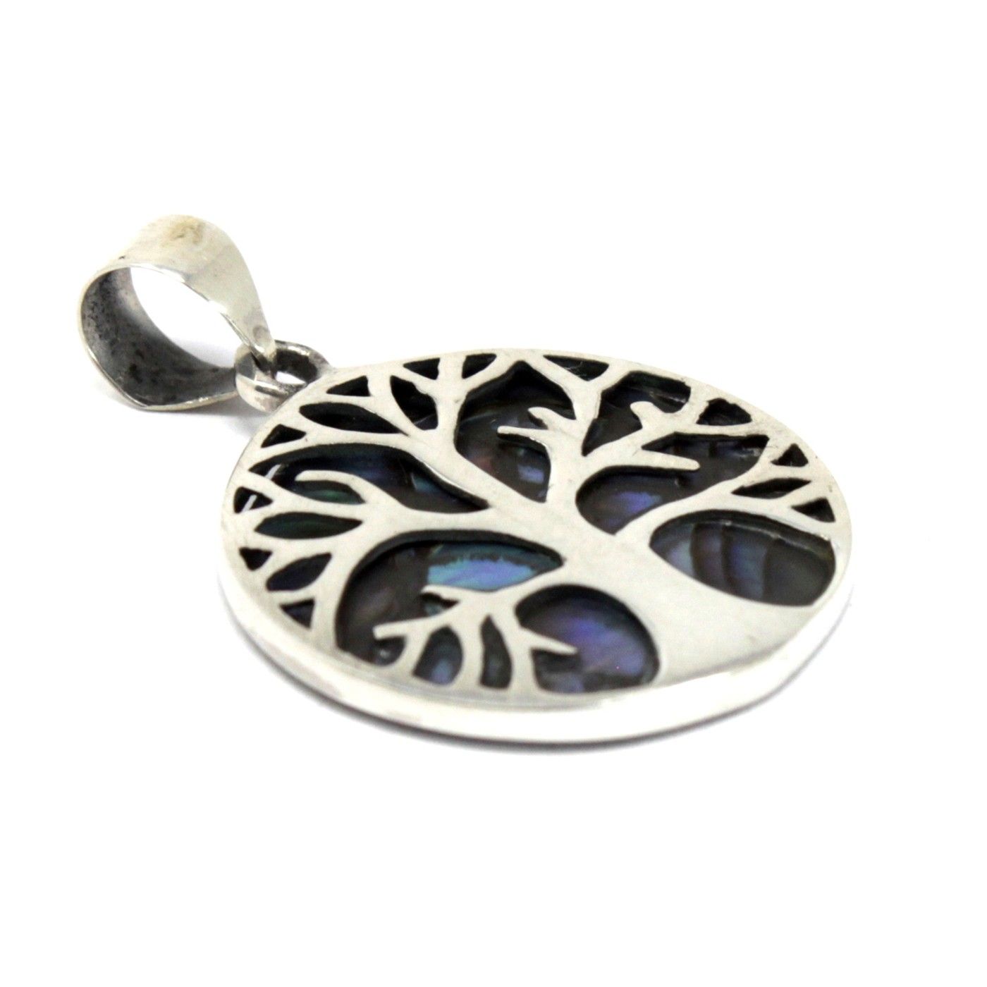 Életfa ezüst medál 22 mm – Abalone kagyló