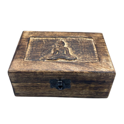 Közepes Fa Emlékdoboz 15 × 10 × 6 cm – Buddha
