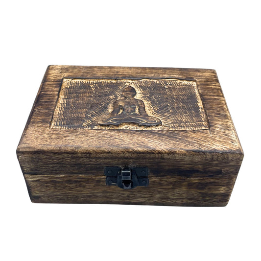 Közepes Fa Emlékdoboz 15 × 10 × 6 cm – Buddha