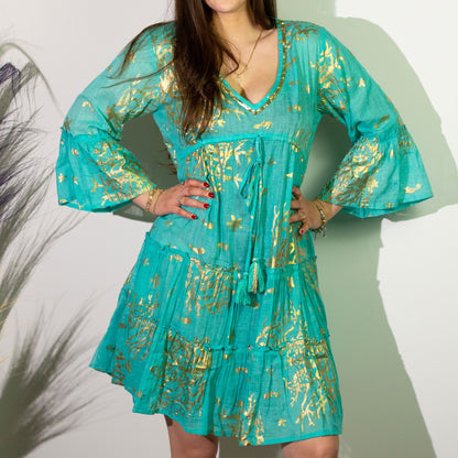 Nomad Sari – On the Med kollekció – ruha – türkiz-arany korallminta (L/XL)